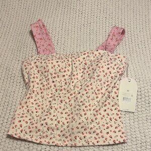 Blogilates Floral Bustier Tank Top in Cream and Pink Size M